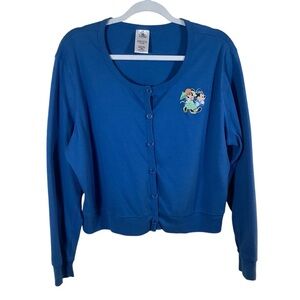 Disney Women’s Blue Long Sleeve Button Up Cropped Cardigan.  Size XL
